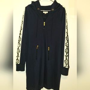 Calvin klein Sweater Dress With Hoodie And Gold Zipper, Xl, Blue navy
